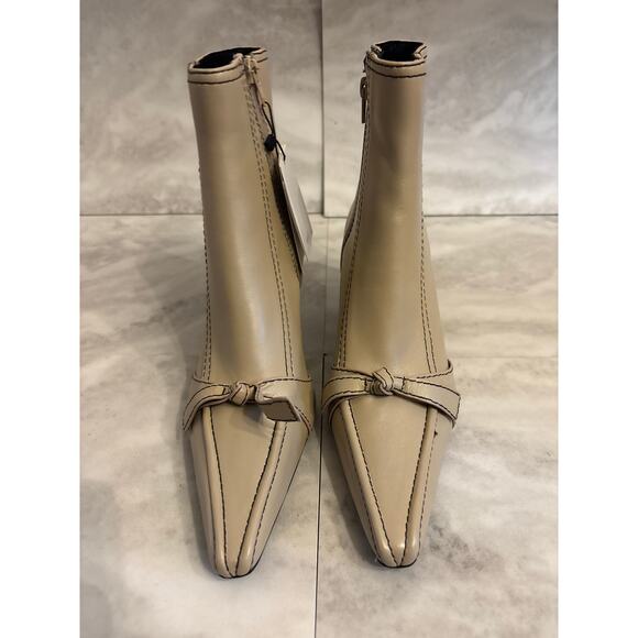 Mango Women's Bow and Decorative Stitching Leather Boots Kitten Heel Size 7.5 - Picture 2 of 7